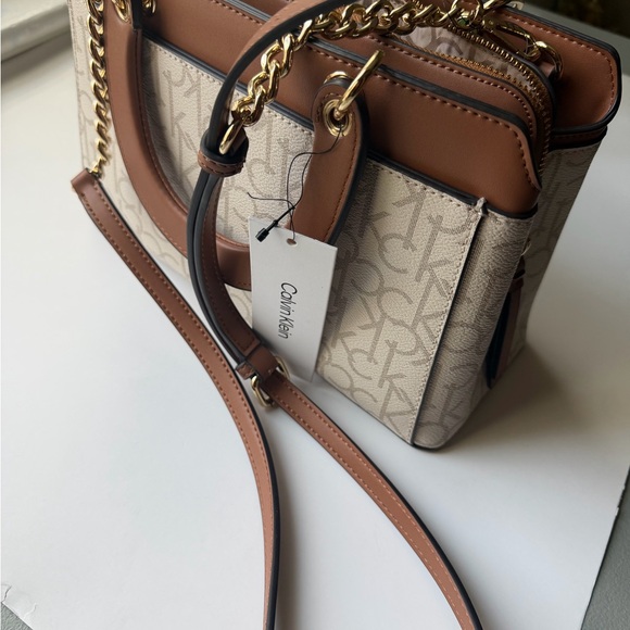 Calvin Klein Monogram Tan and Brown Satchel. NWT - Picture 6 of 9